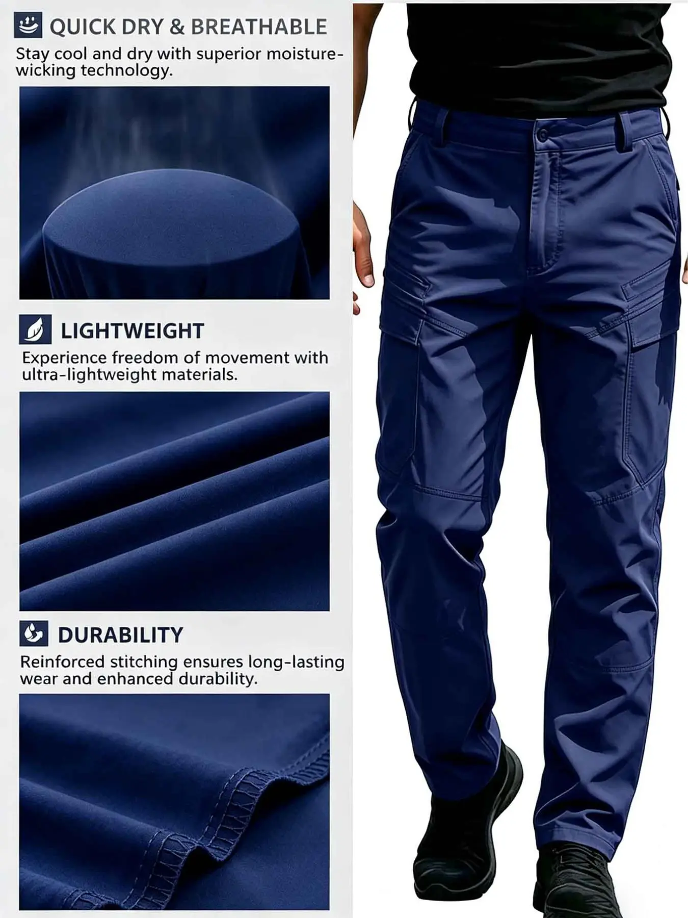 Men's Four Seasons Functional Tactical Pants - Multi Pocket workwear pants, durable fabric, tear resistant, suitable for outdoor hiking, camping, adjustable waist circumference (without waistband)