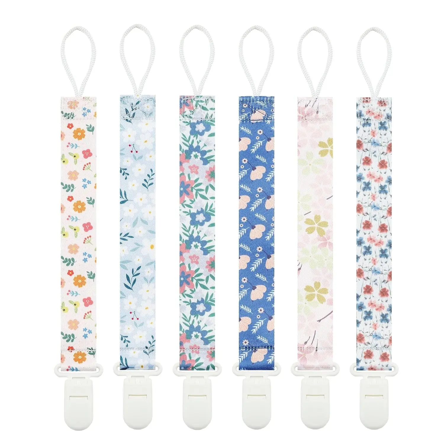 6 Pack Floral Pacifier Clips - Holder for Pacifiers, Binky and Teethers (Flower Design)(Gift)