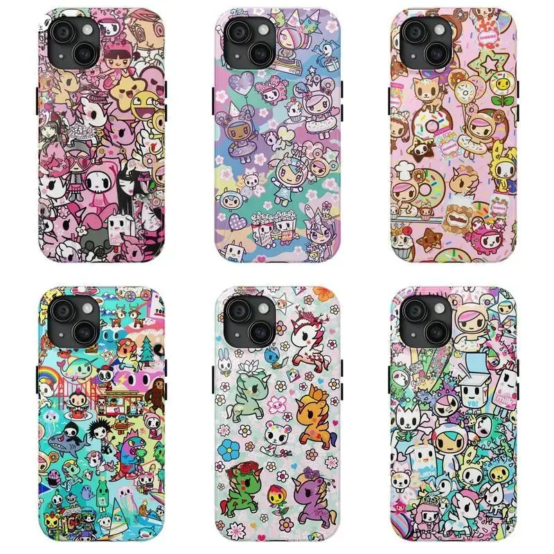 Tokidoki Retro Japanese Collage Colorful Graffiti Aesthetic Cellphone Case - Anti-Yellowing Dual-Layer Hard PC Back, Soft TPU Bumper, Shockproof Protection Accessory for iPhone 17/16/15/14/13/12/11 Devices, Shell