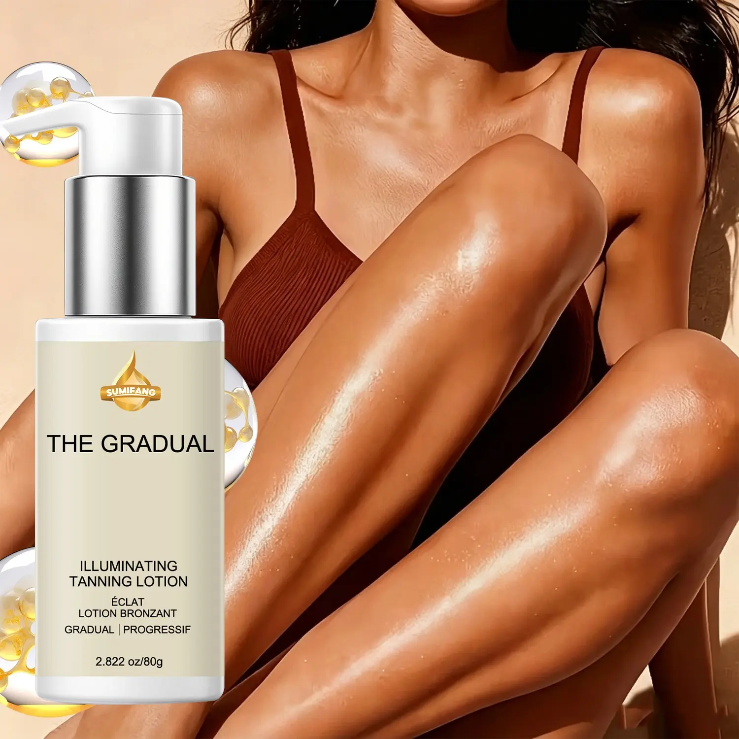 Brightening Bronzing Lotion, Natural Sunless Tan, Gradual Darkening, Sunless Tanning Lotion, 2.822 Oz/80g, Perfect for Even Skin Tone, Long-Lasting Formula