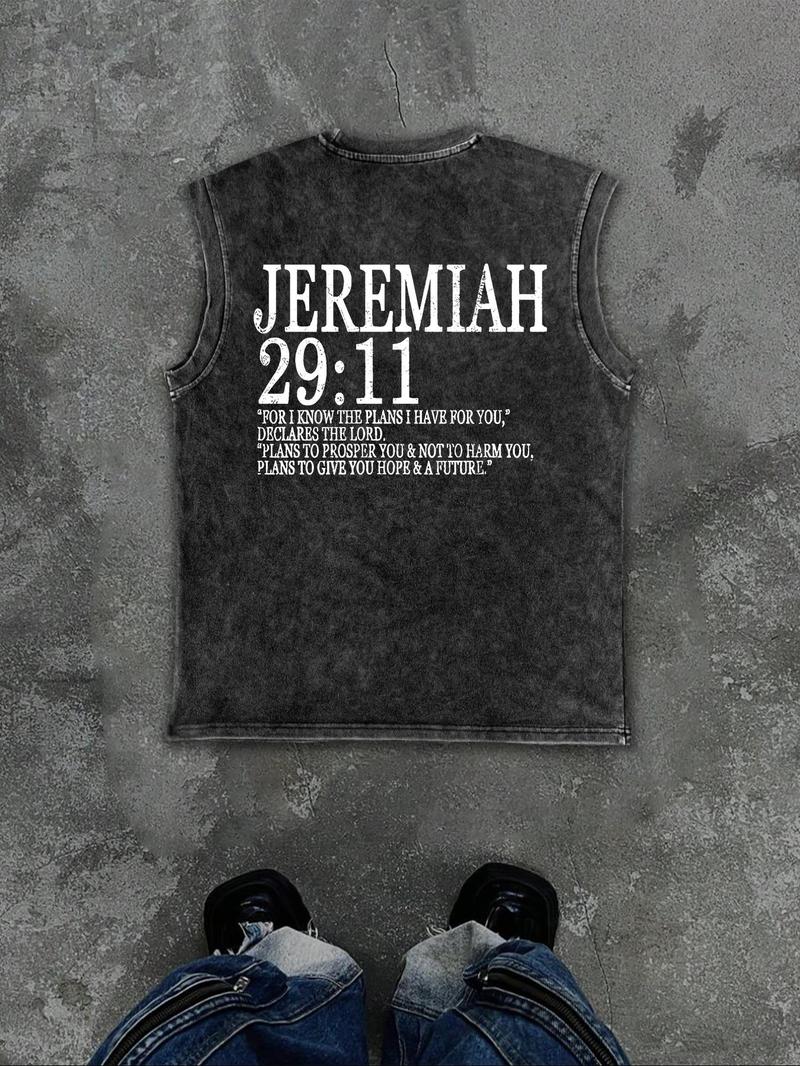 Men's Vintage Graphic Print Round Neck Tank Top, Regular Fit Casual Sleeveless Printed Crew Neck Top for Summer, Men's Clothes for Daily Wear, Socks