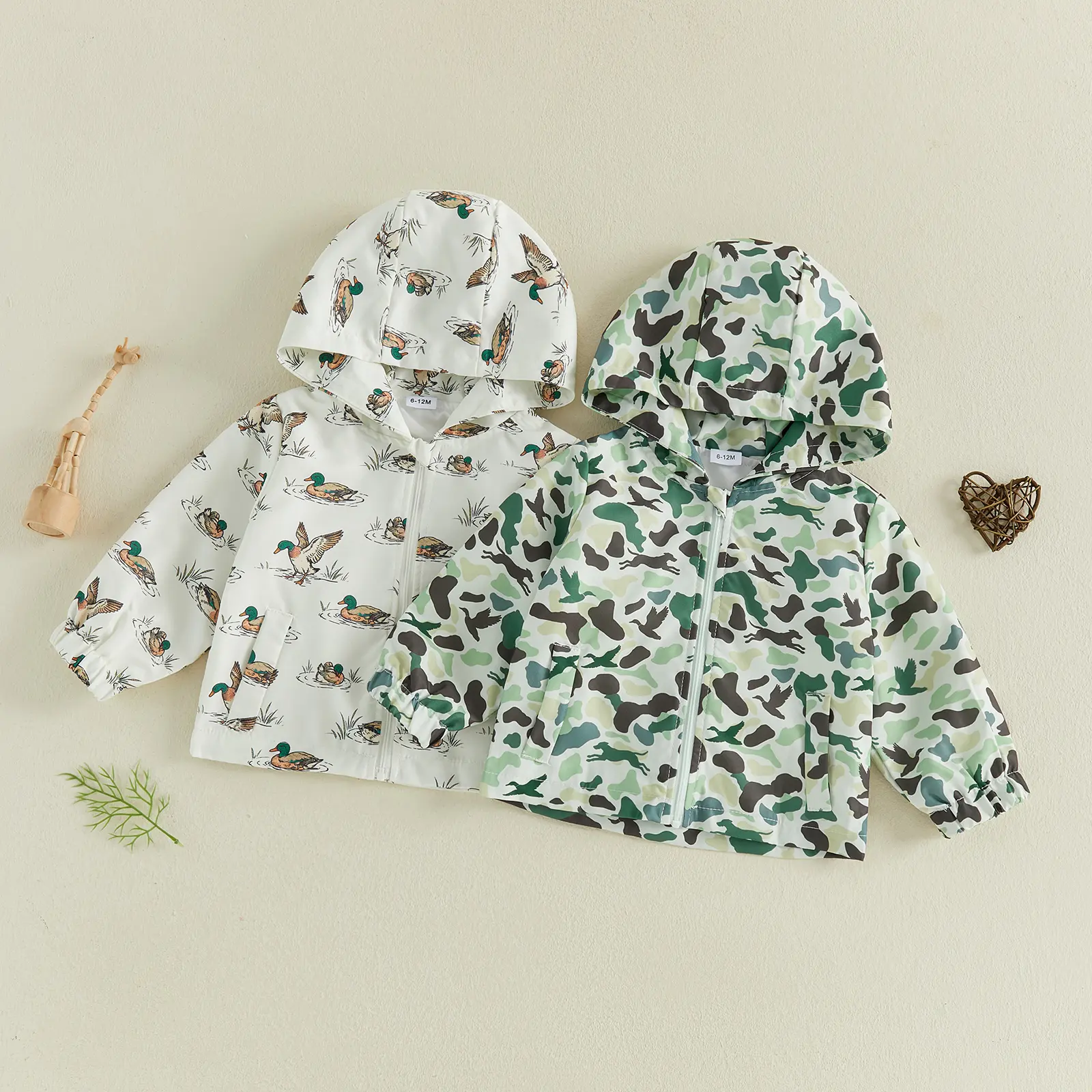 Babamoon Kids Toddler Long Sleeve Hooded Duck Camo Print Polyester Casual Long Jacket - Zipper Outerwear Clothes for Baby Boys & Girls (Fall Wear)