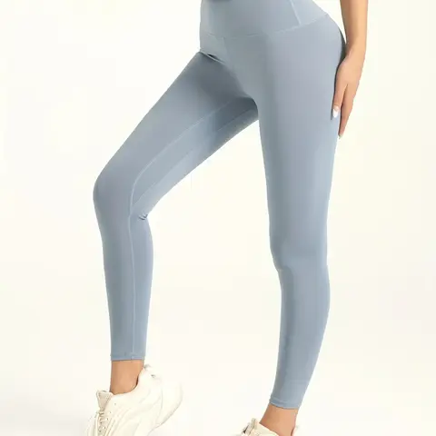 Women's Solid High Waist Soft Tight Fit Sports Leggings, Breathable Comfortable Quick Drying Skinny Pants for Yoga Running, Ladies Sportswear for Indoor Outdoor Wear