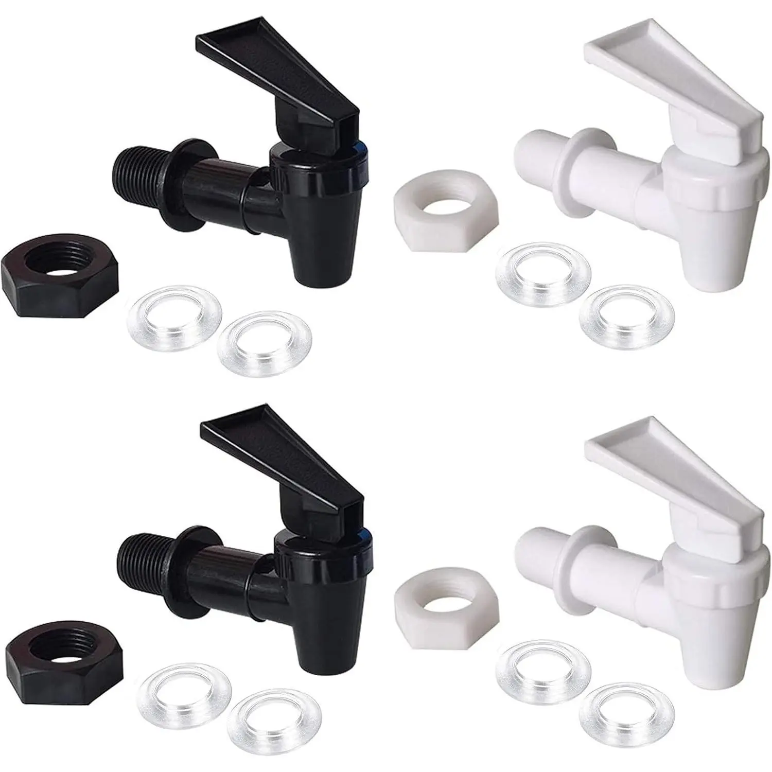 OHOH 4 Sets BPA-Free Replacement Cooler Faucet for Water Bottle Jug, Reusable Spigot Spout Beverage Lever Pour Dispenser Valve Crock Tap (2 Black and 2 White)