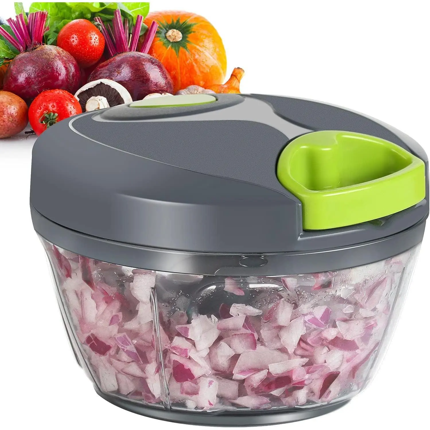 Stainless Steel 2-Cup Capacity Manual Food Processor - No Need to Contact Blades, Non-Toxic, Washable Hand-Pulled Chopping Tool, Portable Vegetable Chopper for Veggies, Nuts