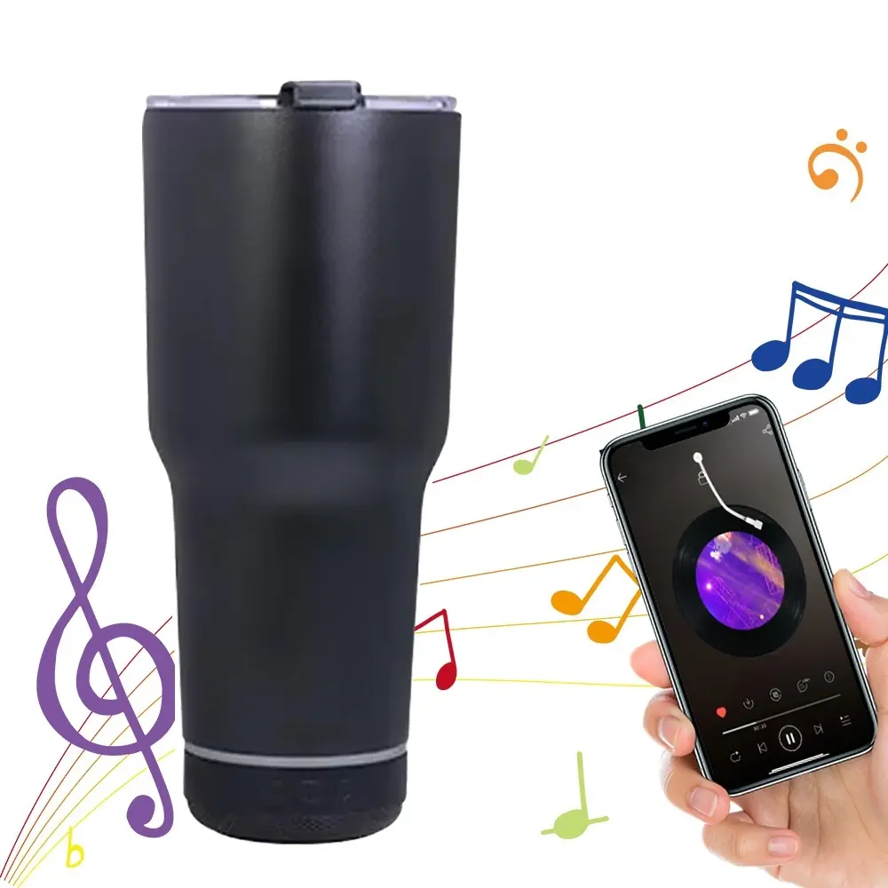 30 Oz Insulated Cup with Bluetooth-compatible Speaker, 900ML Thermal Mug, Detachable Rechargeable Speaker for Hot & Cold Drinks, Insulated Vacuum Drinkware, Modern Style