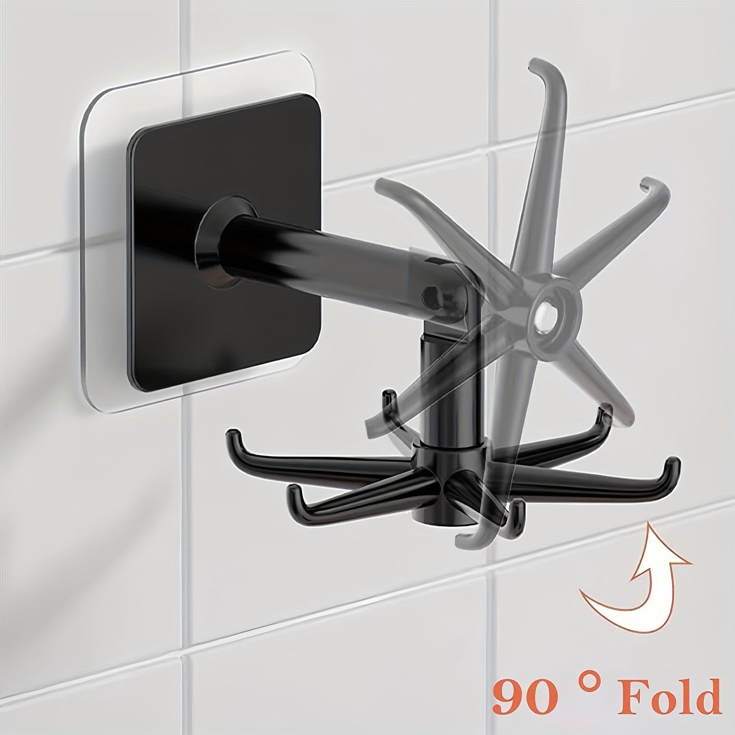 1 Heavy Duty Kitchen Cutlery Rack Hook, Plastic Self-Adhesive Hook 360 Degree Rotation Folding Wall Hanger, 6 Claw Hook, Suitable for Home Kitchen, Bathroom, Office