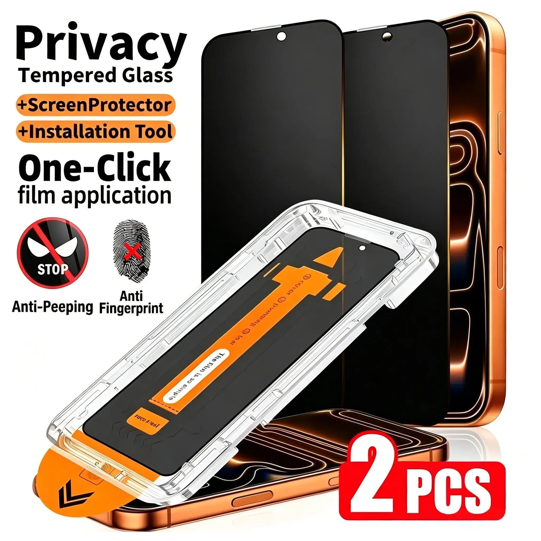2pcs One-Click Privacy Tempered Glass Screen Protectors Compatible with iPhone 17，17Pro，17ProMax  9H+ Hardness, Anti-Peeping, Easy Installation, Automatic Dust Removal Kit