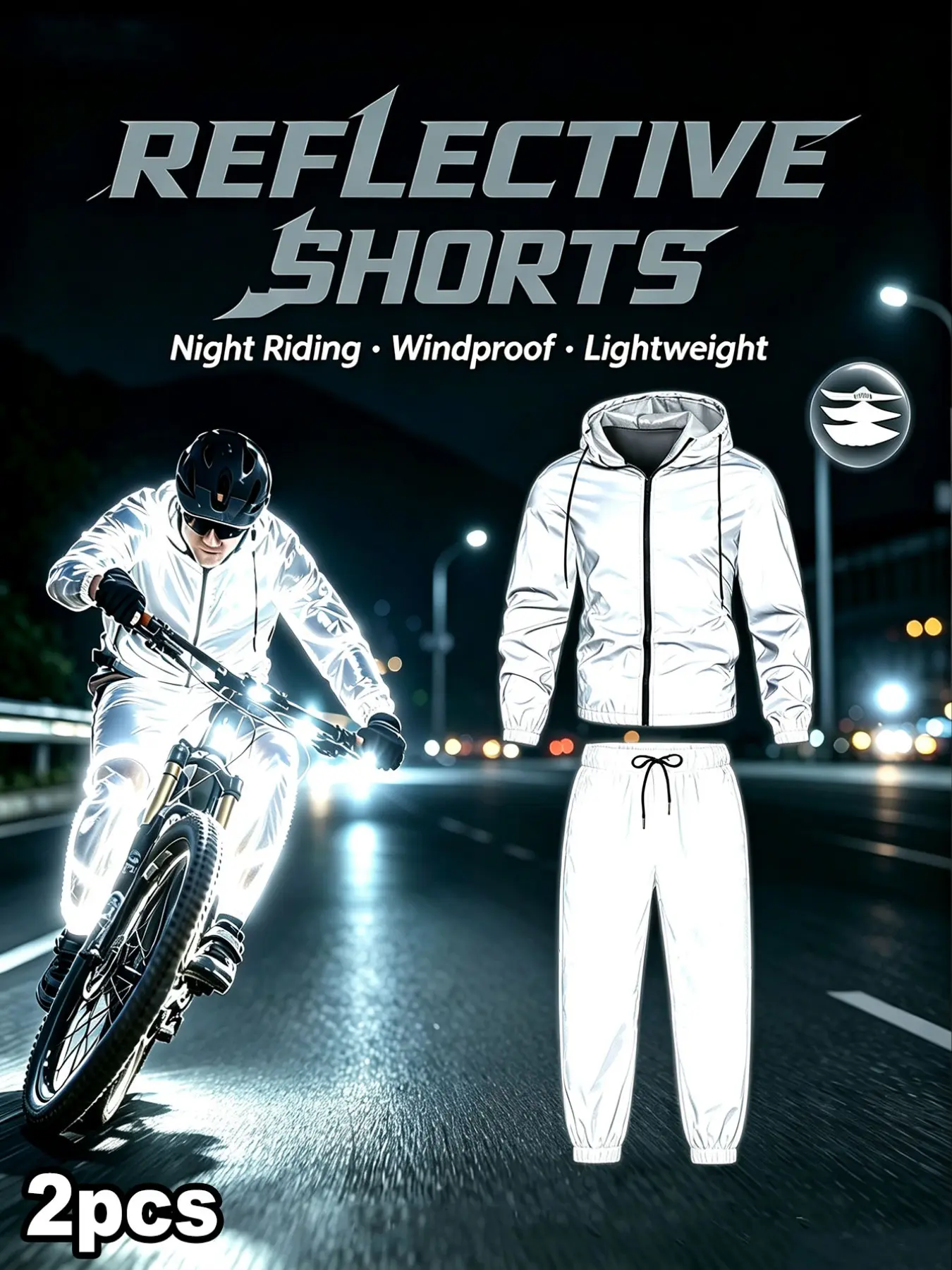 Men's Sporty Two-Piece Set, Wind-Resistant Lightweight Night Riding, Hooded Jacket + Cargo Pants, Versatile Casual Wear