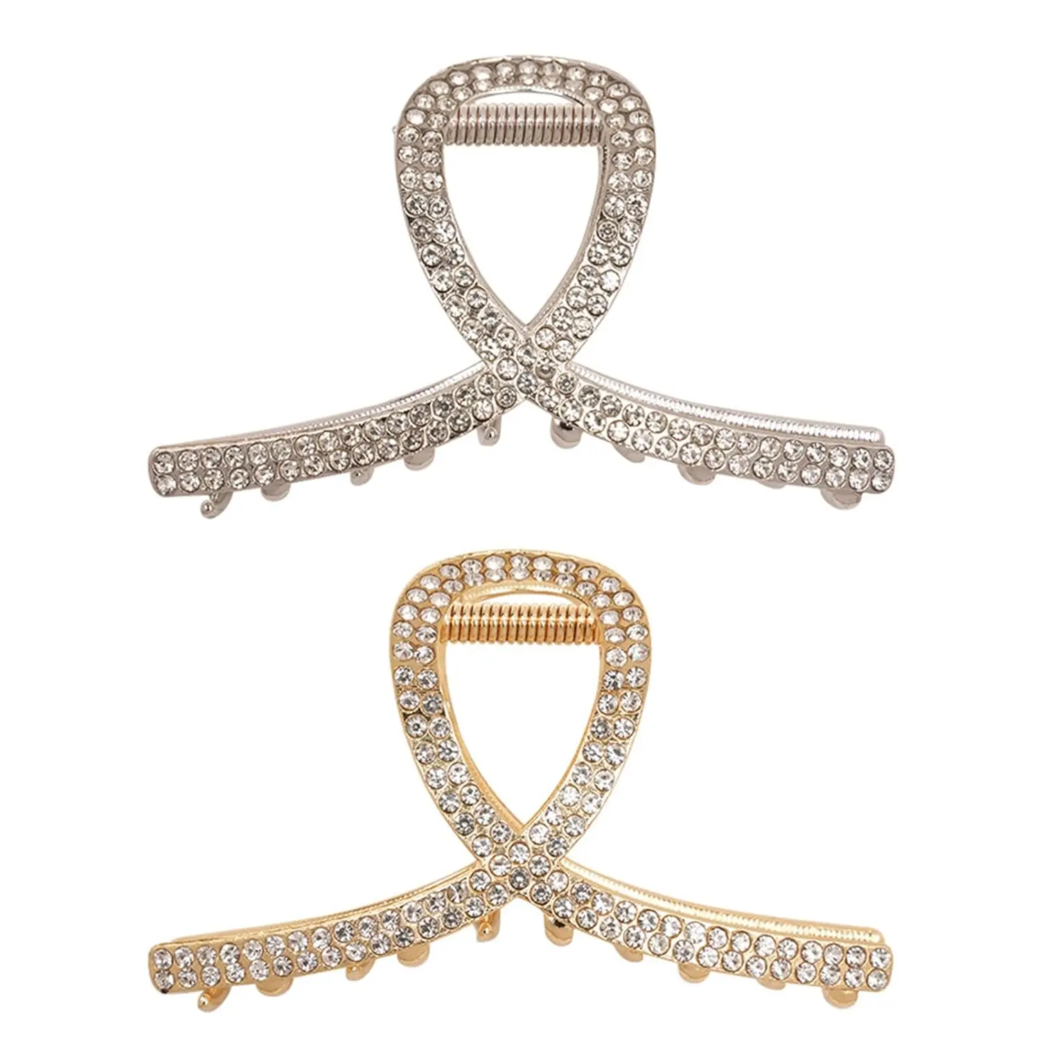 2 count Medium Rhinestone Claw Clips For Women,  and Sliver Metal Elegant Hair Clip For Thick Hair, Girls Decorative Sparkly Dressy Hair Clips (Style 1)