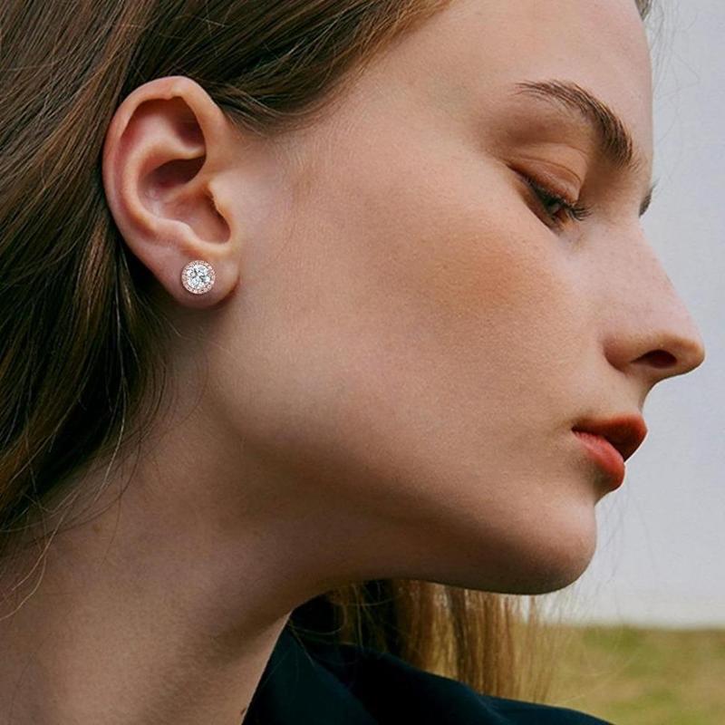 FINREZIO 4 Pairs Cubic Zirconia Stud Earrings White Golden Hypoallergenic Earrings Brilliant Large Halo Stud Earrings for Women Men Daily