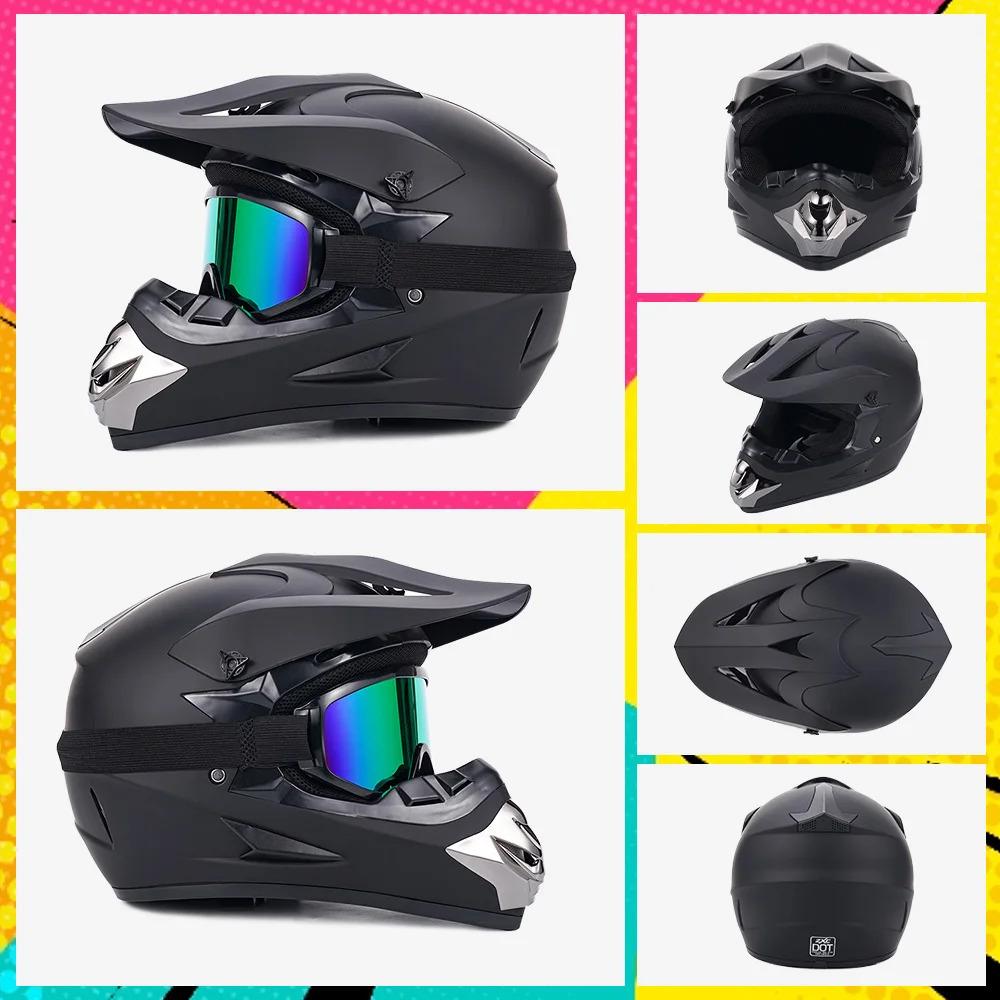 Black Off-Road Motorcycle Helmet ATV Dirt Bike UTV Helmet with Goggles Gloves and Mask DOT Certified Matte Black Trendy Look Complete Set