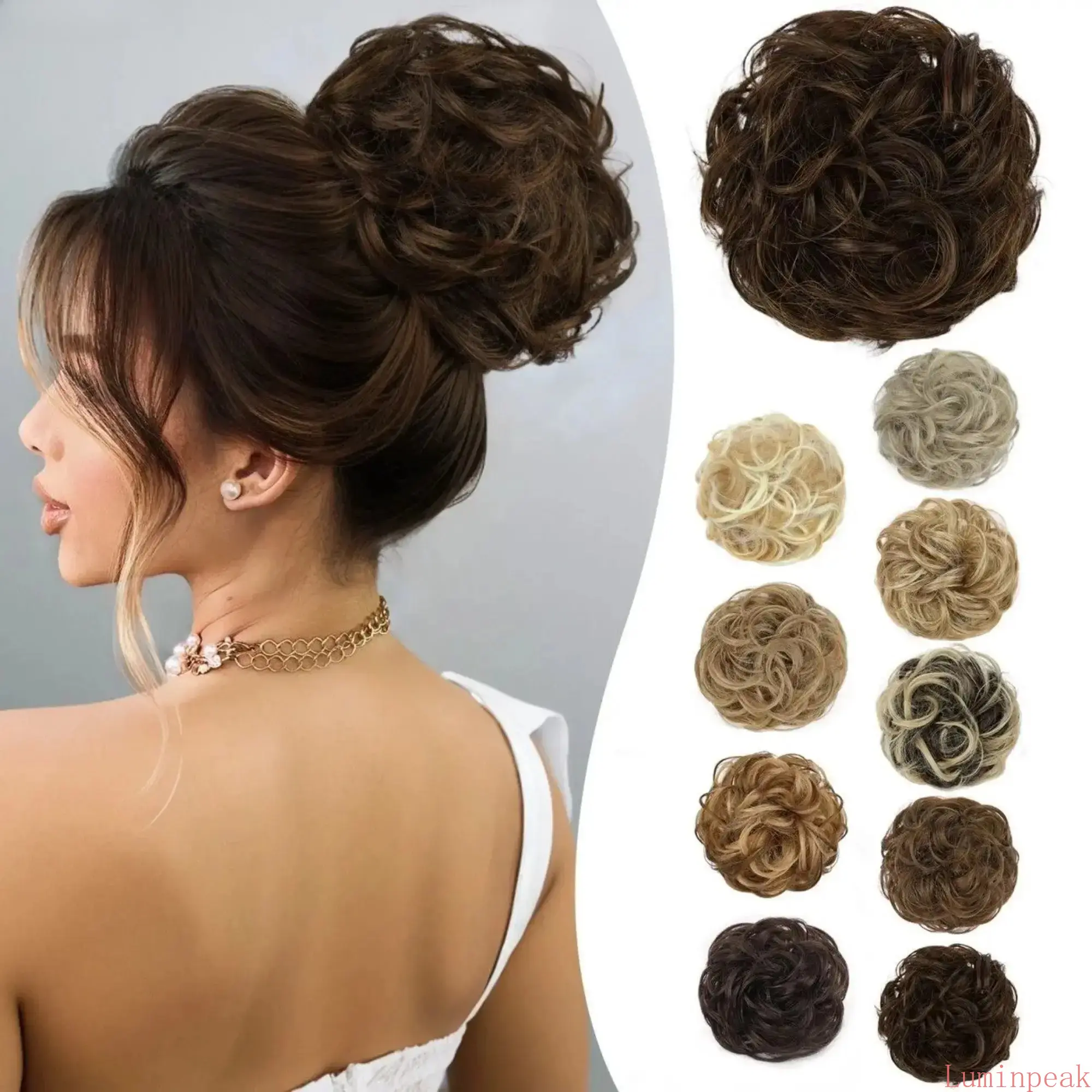 Female Casual Hair Bun Extension - 2026 Trend Natural Look Iridescent Messy Synthetic Chignon Scrunchie, Wavy Tousled Style With Stretch Band, Versatile Indoor Recreation Accessory For Daily Makeup, Photoshoot, Street Looks
