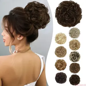 Female Casual Hair Bun Extension - 2026 Trend Natural Look Iridescent Messy Synthetic Chignon Scrunchie, Wavy Tousled Style With Stretch Band, Versatile Indoor Recreation Accessory For Daily Makeup, Photoshoot, Street Looks