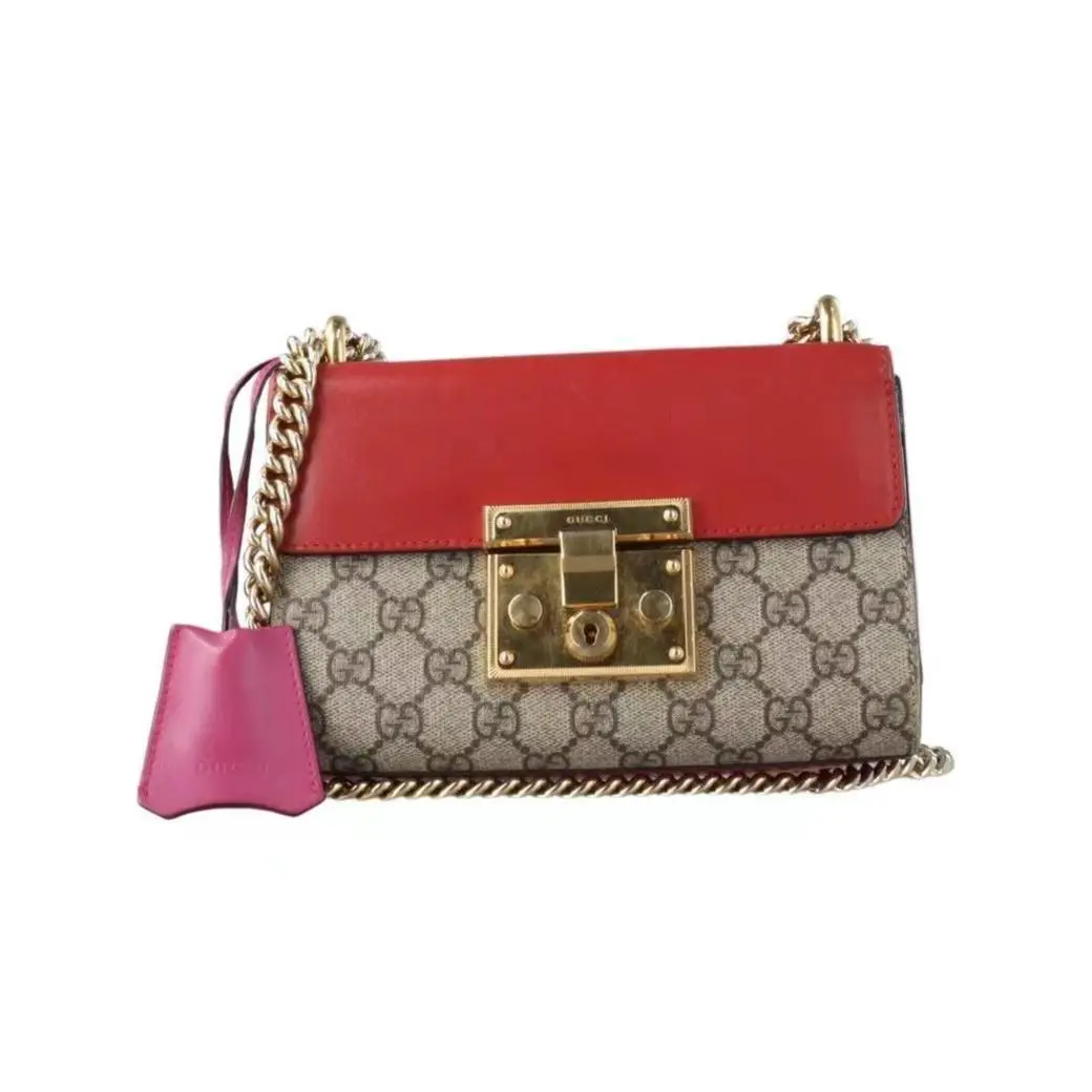Pre-owned GUCCI Canvas Shoulder Bags Red GG Supreme Coated Padlock Small Shoulder Bag/ 8003