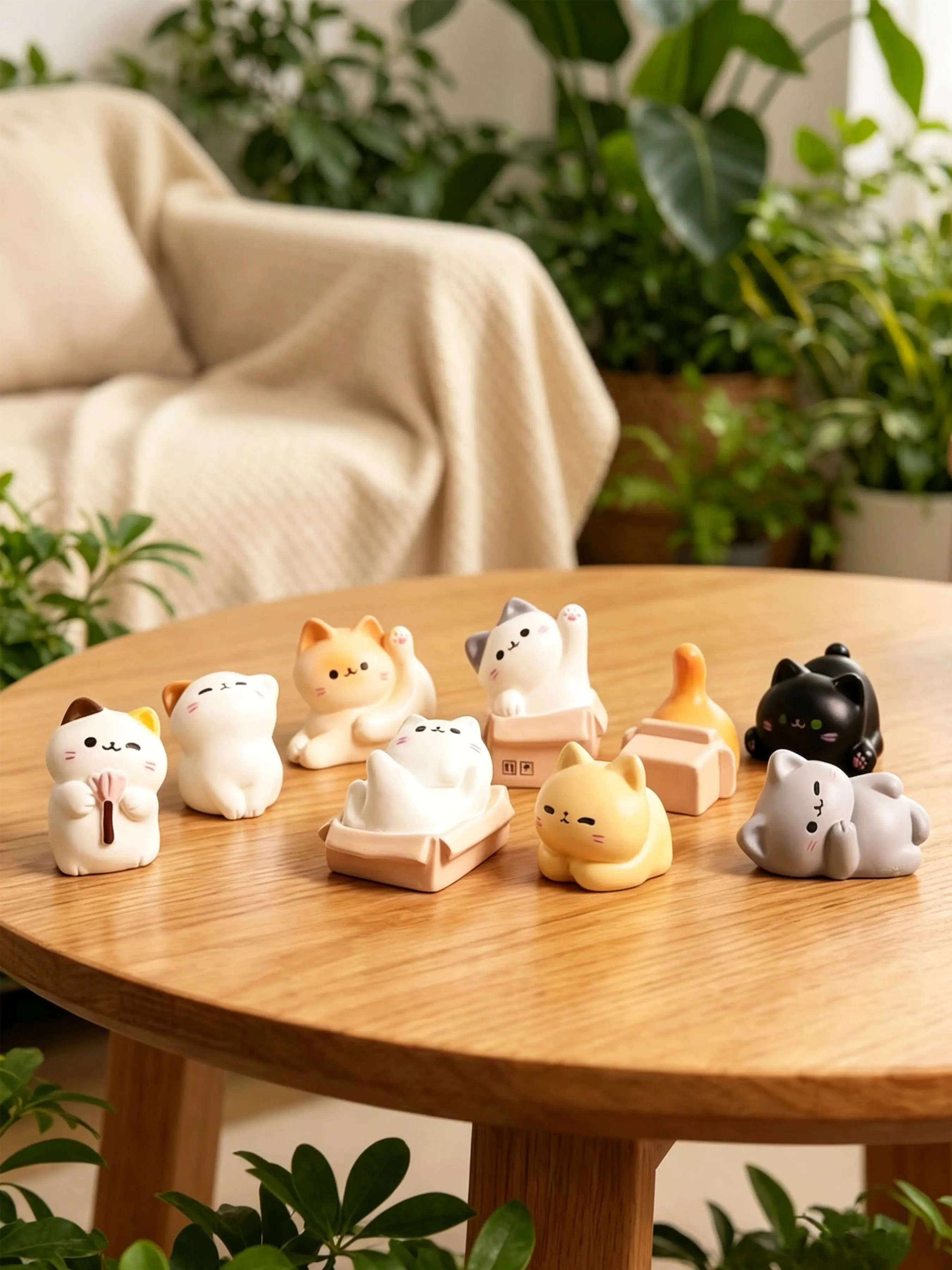 9Pcs  Mini Resin Cat Figurines, Desktop Decorations, Monitor Accessories, Holiday Ornaments, Perfect for Home & Office