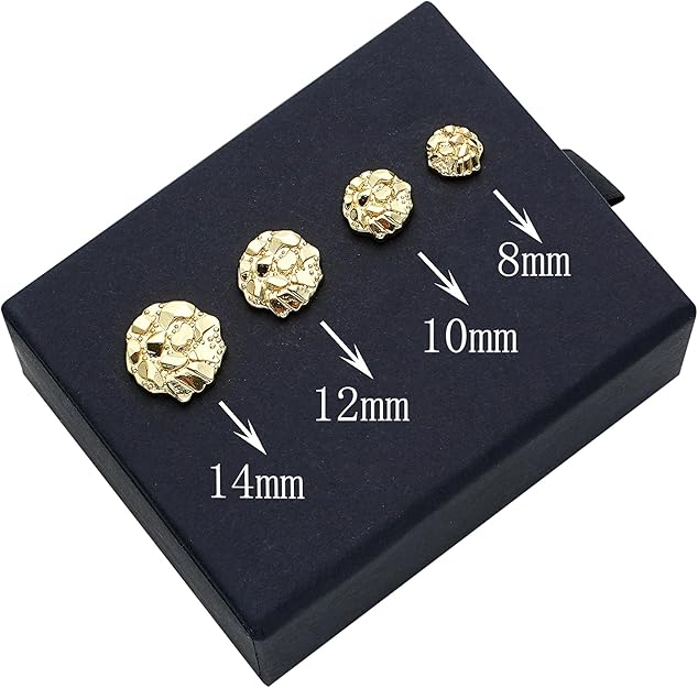 14K Gold Plated Round Nugget Stud Earrings, Textured Irregular Statement Studs, Trendy Earrings for Women