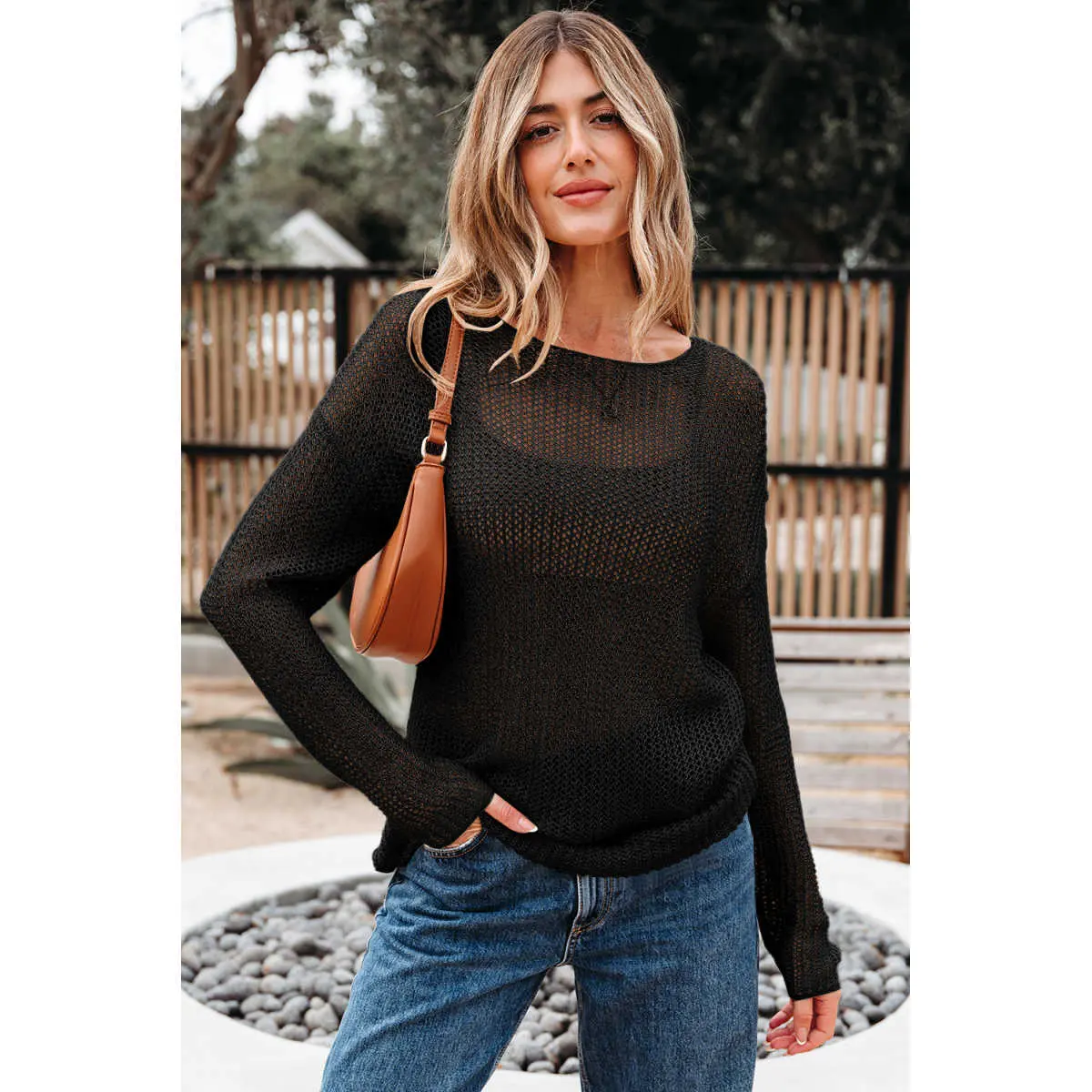 Black Crochet Hollow-out Jumper Top Sweater