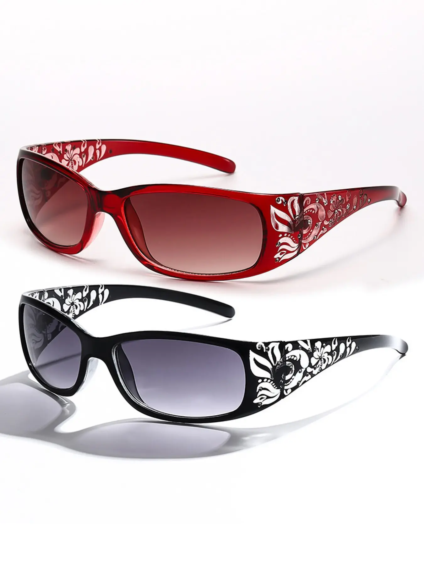 2 Pairs Women's Fashion Pattern Rhinestone Summer Sunglasses Set, Trendy Eyewear for Ladies, Must-Have Accessory, Perfect Gift Idea