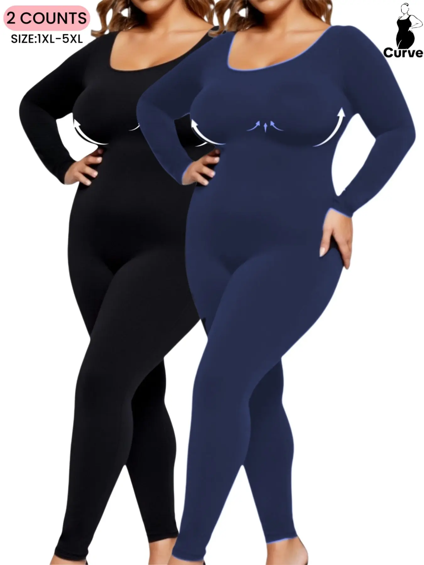 Women's Plus Size Slimming Long Sleeve Jumpsuit, Stretchy Jumpsuit, Waist Cinching Yoga Pants, Casual Springl&Fall Sportswear,  Seamless Bodysuit,Stretch Skin-Friendly Fabric，Bottoms For Daily Wear