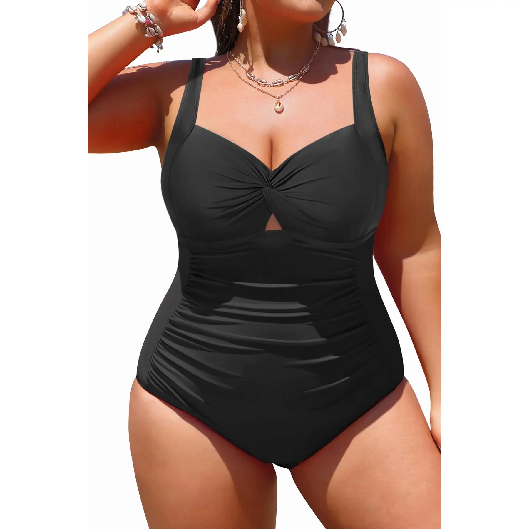 Daci Plus Size One Piece Women Swimsuits - Tummy Control Bathing Suits Full Coverage Ruched Twist Front Swimwear