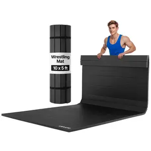 VEVOR 10x5 ft Wrestling Mat, Martial Arts Thick Mat for Home Gym Workouts Exercise, Waterproof PVC Roll-Up Training Mats for Gymnastics, Tatami, Jiu Jitsu BJJ MMA Judo, Boxing, Black