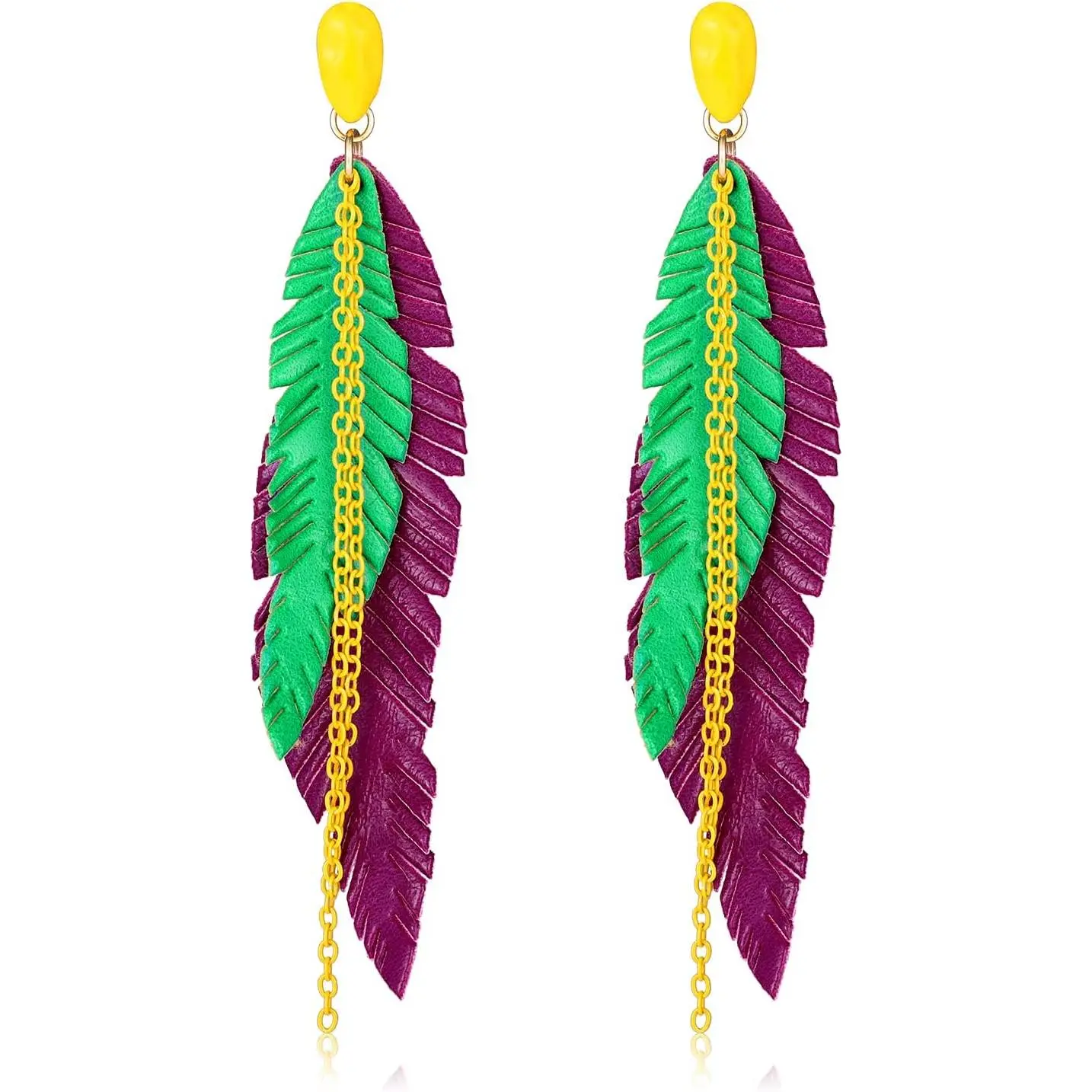 Tassel Dangle Earrings for Women Bohemian Faux Leather Plume -tone Metal Chain Fringe Statement Drop Earrings  Ethnic Style
