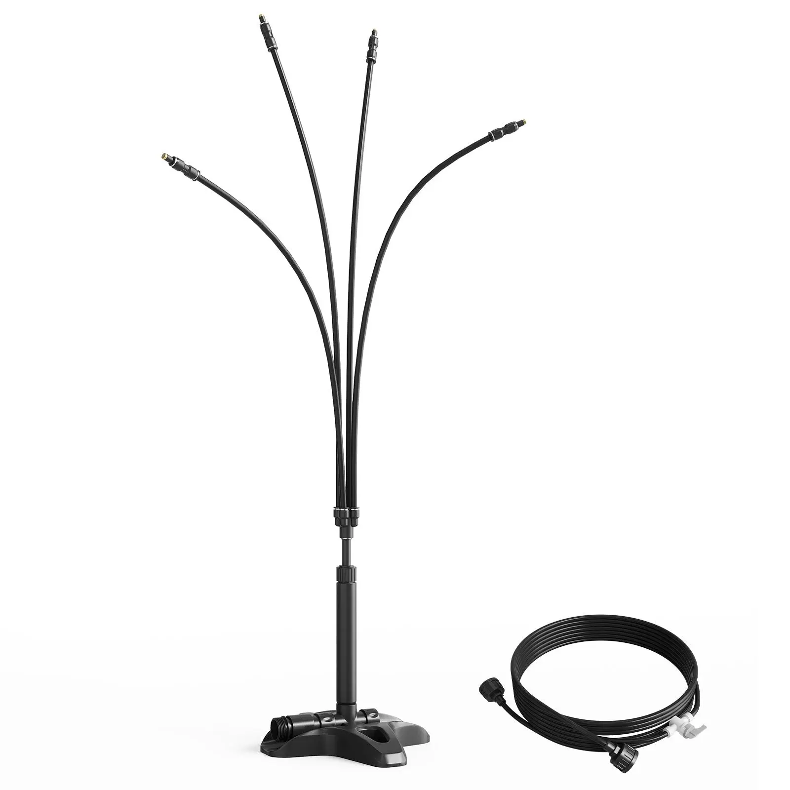 Portable Outdoor Misting System with 32ft Hose - ABS Plastic Patio Mist Cooler, 4 Adjustable Jets, No-Electricity Easy-Install Garden Sprayer for Backyard, Pool Instant Cooling Relief