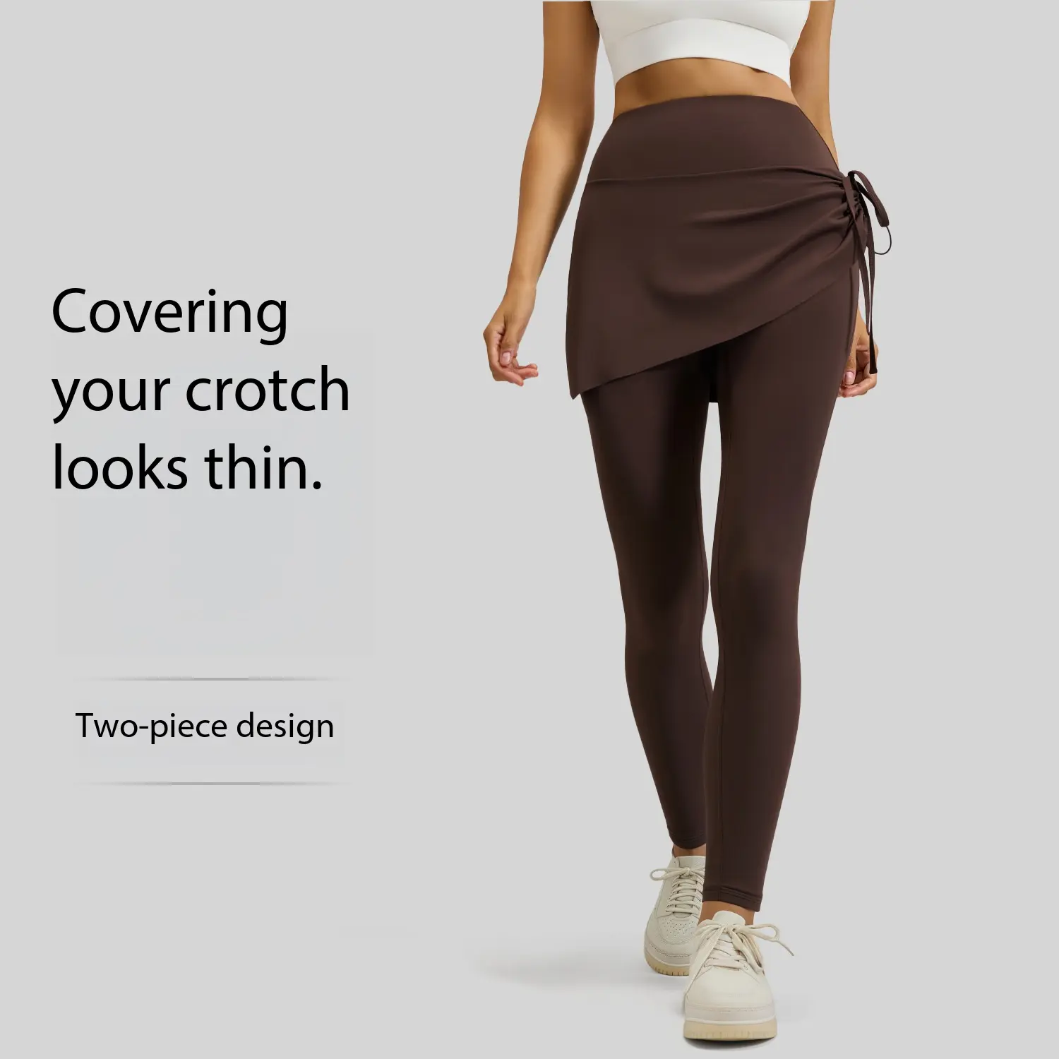 Women's High Waist Quick Dry Athletic Yoga Leggings with Side Tie Wrap Skirt Design, Irregular Crossover Skirt Overlay Workout Pants, Stretchy Fitness Tights, Suitable for Gym, Running, Tennis and Daily Wear