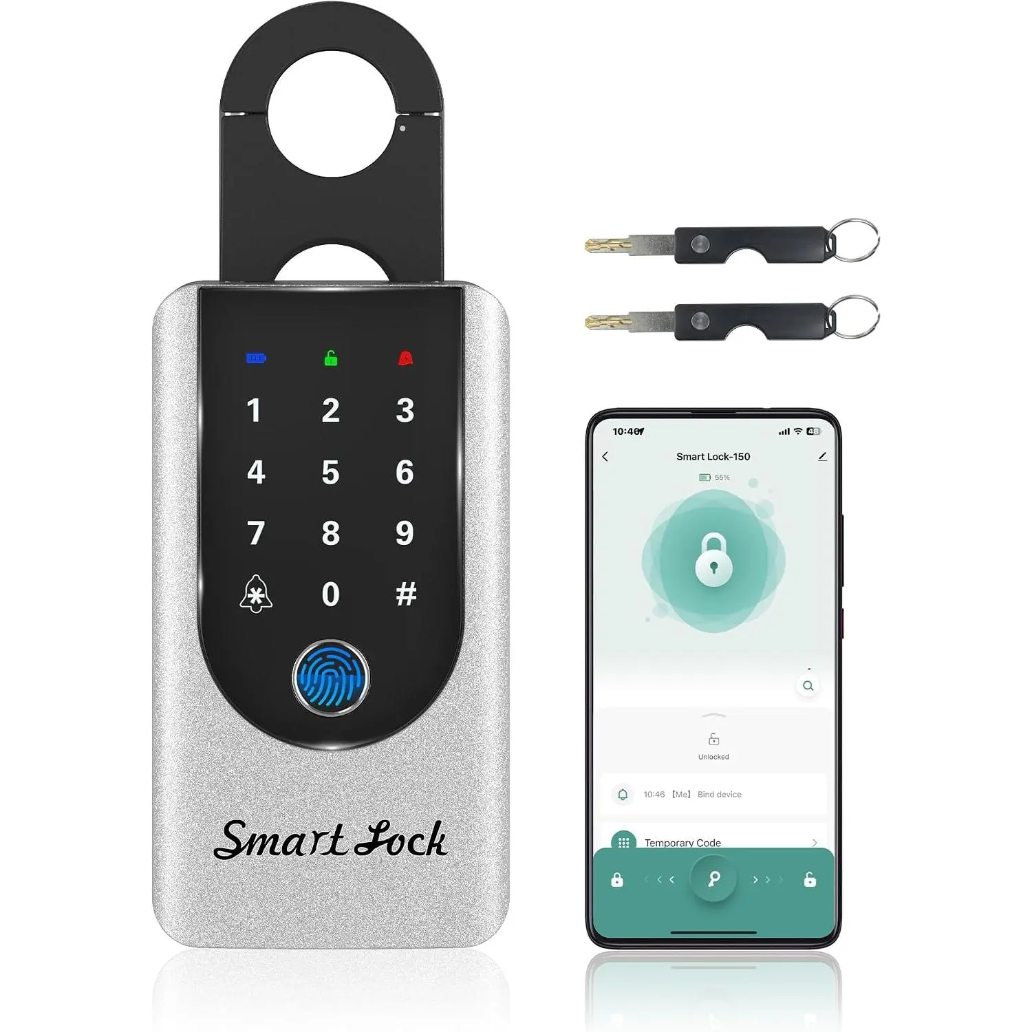 IP66   Lock Box with Doorbell - Fingerprint Key Lock Box for House/  - Biometric Key Safe with Tuya App, Type-C  for Realtors, Airbnb Hosts & Homeowners