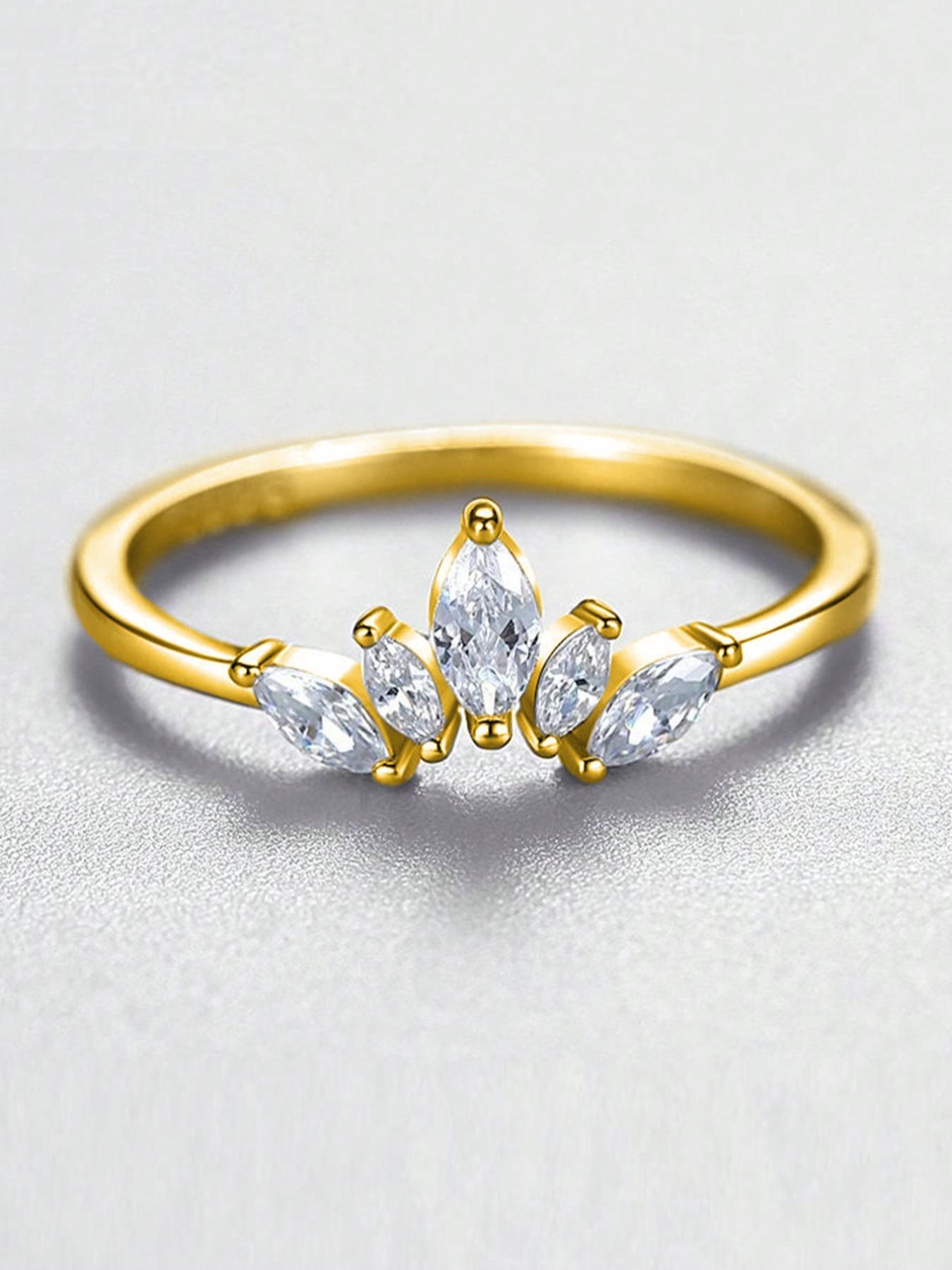 S925 Sterling Silver Crown Design Artificial Zircon Ring, Fashion Accessories for Women & Girls, Trendy All-match & Exquisite Jewelry for Birthday Gift, Cubic Zirconia Ring, Marquise Ring, Fashion Rings