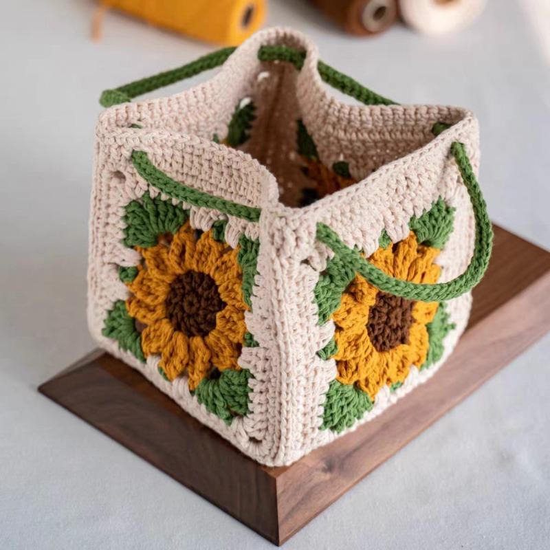 DIY Crochet Granny Square Bag Kit for Women, Handmade Knitting Yarn Pack with Crochet Hooks, DIY Crossbody Bag Making Supplies