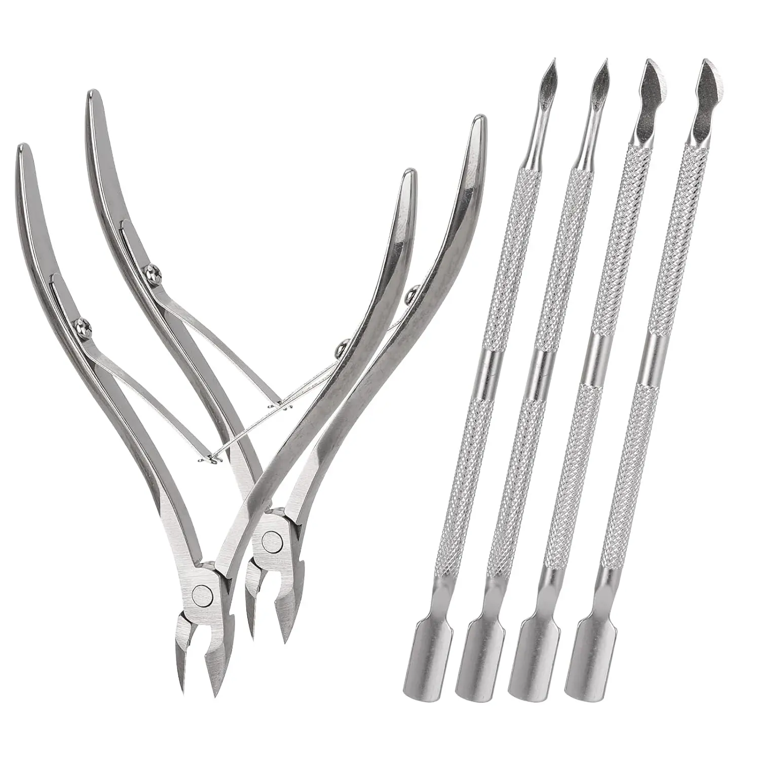 2 Set Cuticle Trimmer with Cuticle Pusher and Cutter Stainless Steel Manicure Kit for Women Fingernails and Toenails