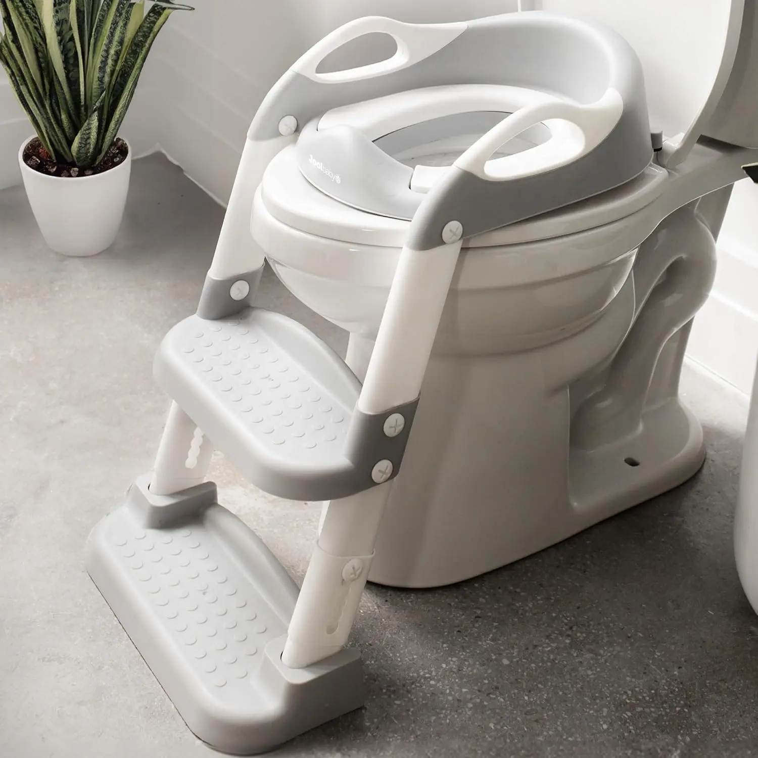 Baby Potty Training Seat with 2 Step Ladder  Toddlers - Splash Guard, Adjustable Height (Gray)