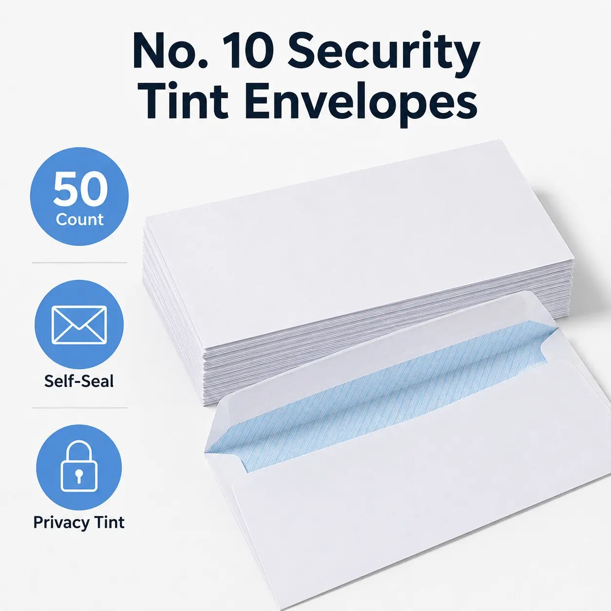 50 Pack Confidential Self-Adhesive Envelopes, Mailers, No Window, 4-1/8x9-1/2 Inches, Privacy Anti-Spy Office Letter Bags, Office Supplies