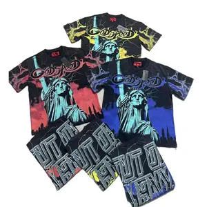 Godspeed Neon Liberty Lightning Graphic T-Shirt, Vintage Washed Oversized Streetwear, Men's Short-Sleeve Casual Tee, Summer Trend Hip Hop Y2K Top | graphic tees | summer mens clothing | TikTok Shop Deals