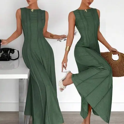 Women's Elegant Sleeveless Maxi Dress, Slim-Fit Formal Gown, Wedding Guest Party Dress, Sleeveless Style Dress, Available in Multiple Colors