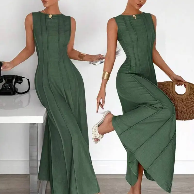 Women's Elegant Sleeveless Maxi Dress, Slim-Fit Formal Gown, Wedding Guest Party Dress, Sleeveless Style Dress, Available in Multiple Colors