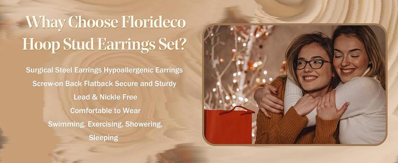 Florideco Small Gold Earrings for Women Hypoallergenic 20G Surgical Stainless Steel Flat Back Stud Earrings Dainty Stackable Earring Stacks Hoop Cartilage Earring Sets for Multiple Piercing