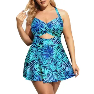 Tempt Me Women Plus Size One Piece Swimdress Cutout Swimsuit with Skirt V Neck Wrap Bathing Suits
