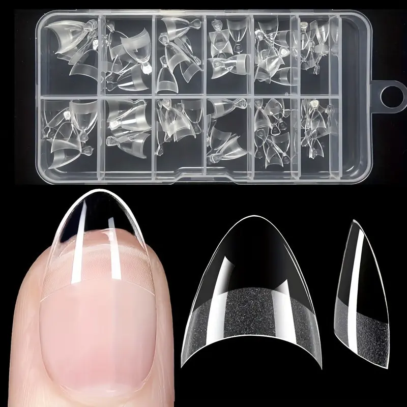 1Box/120pcs Half Cover Almond Fake Nails Half Matte Pre Buff Acrylic Nails Extra Short Almond Shape Gel Nail Tips 12 Sizes Easy Use