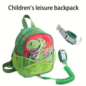 Cartoon Dinosaur Backpack |   Lightweight, Lining, Adjustable Shoulder Straps, Zipper Closure, Green Color