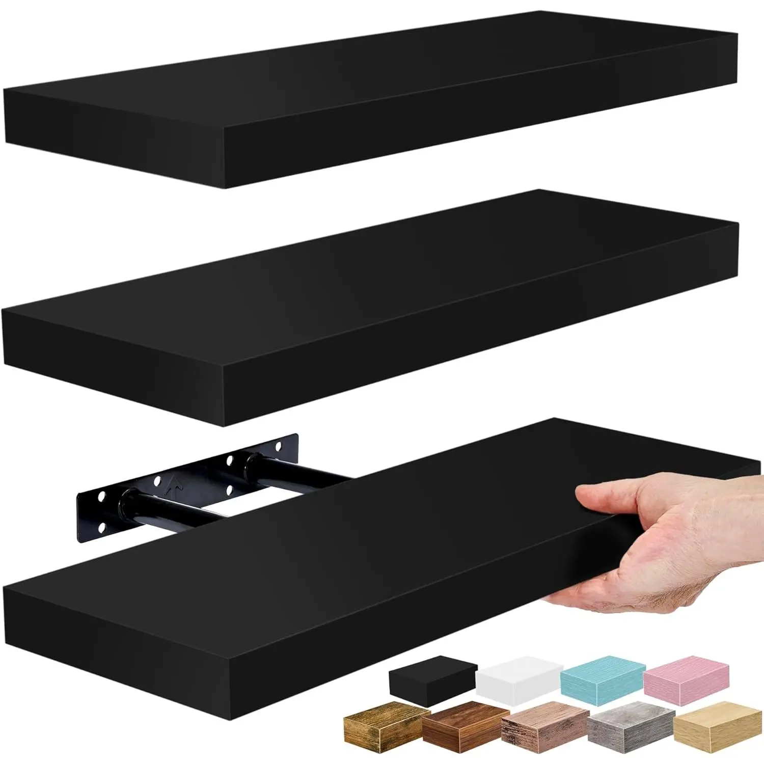 Floating Shelves for Wall, 16 Inch, 3 Pack, Black