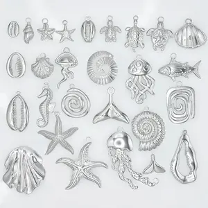 Stainless Steel Conch Starfish Turtle Charms For Jewelry Making Supplies Ocean Charm Silver Color Pendant Handmade Material