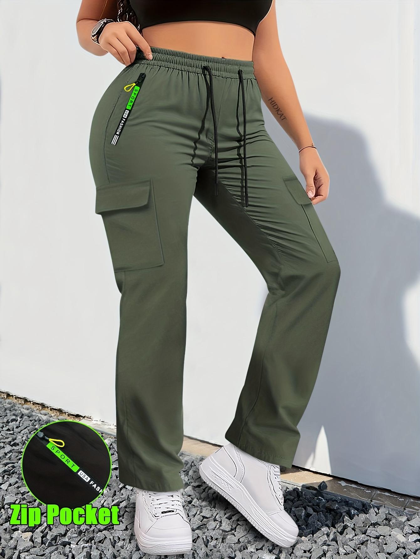 Women's Regular Fit Cargo Pants - 4 Functional Pockets (Including Zip Pocket) with Adjustable Drawstring Waist | All-Season Comfort in Smooth, Durable Fabric | Versatile for Casual Wear & Outdoor Activities