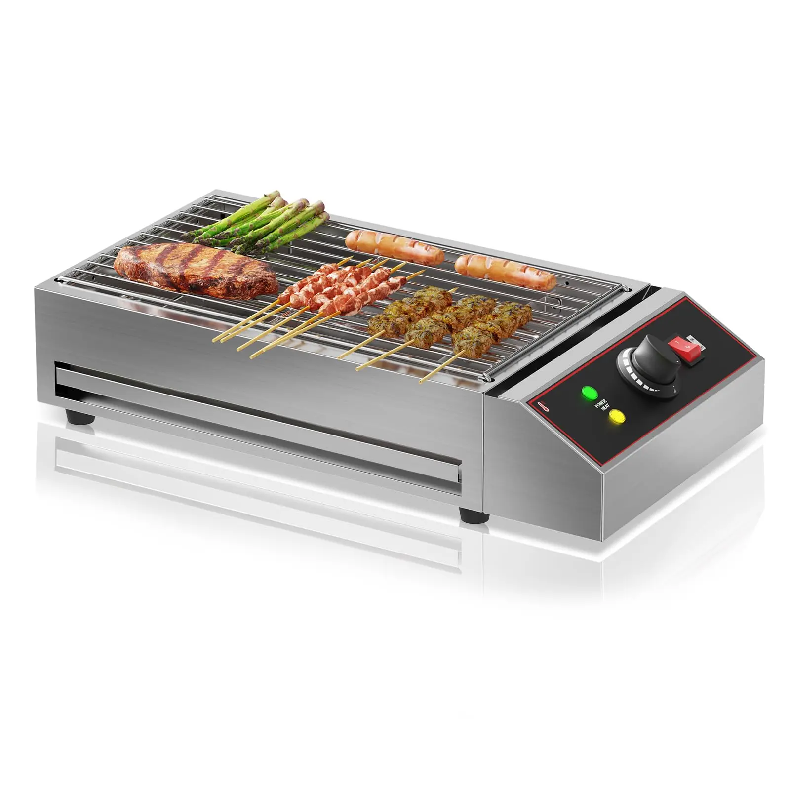GAOMON Stainless Steel Indoor Grill, 1800W Power Rectangular Non-Stick BBQ Pan, Adjustable Temp, Dishwasher-Safe Plates, Low-Fat Cooking for Steak, Burger