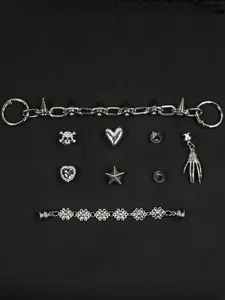 Punk Hollow Out Heart & Chain Design Shoes Decoration, Bling Shoe Charms, Fashionable Comfort Shoes Decorations for Clogs Men Women Unisex, Gift for Decor Daily Footwear, Shoe Embellishment Set