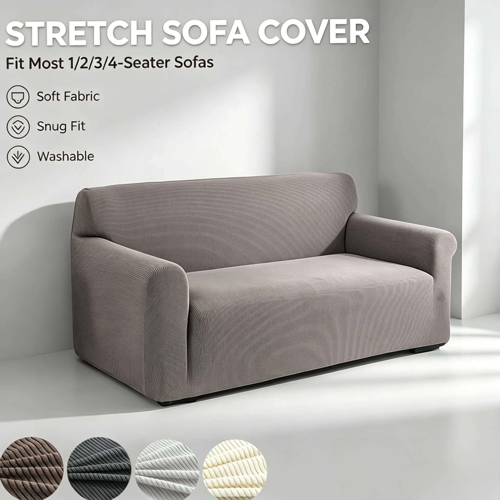 Stretch Jacquard Sofa Cover, 1-Piece Universal Couch Slipcover for 1/2/3/4 Seater Sofas, Soft Washable Furniture Protector, Anti-Slip & Pet Friendly
