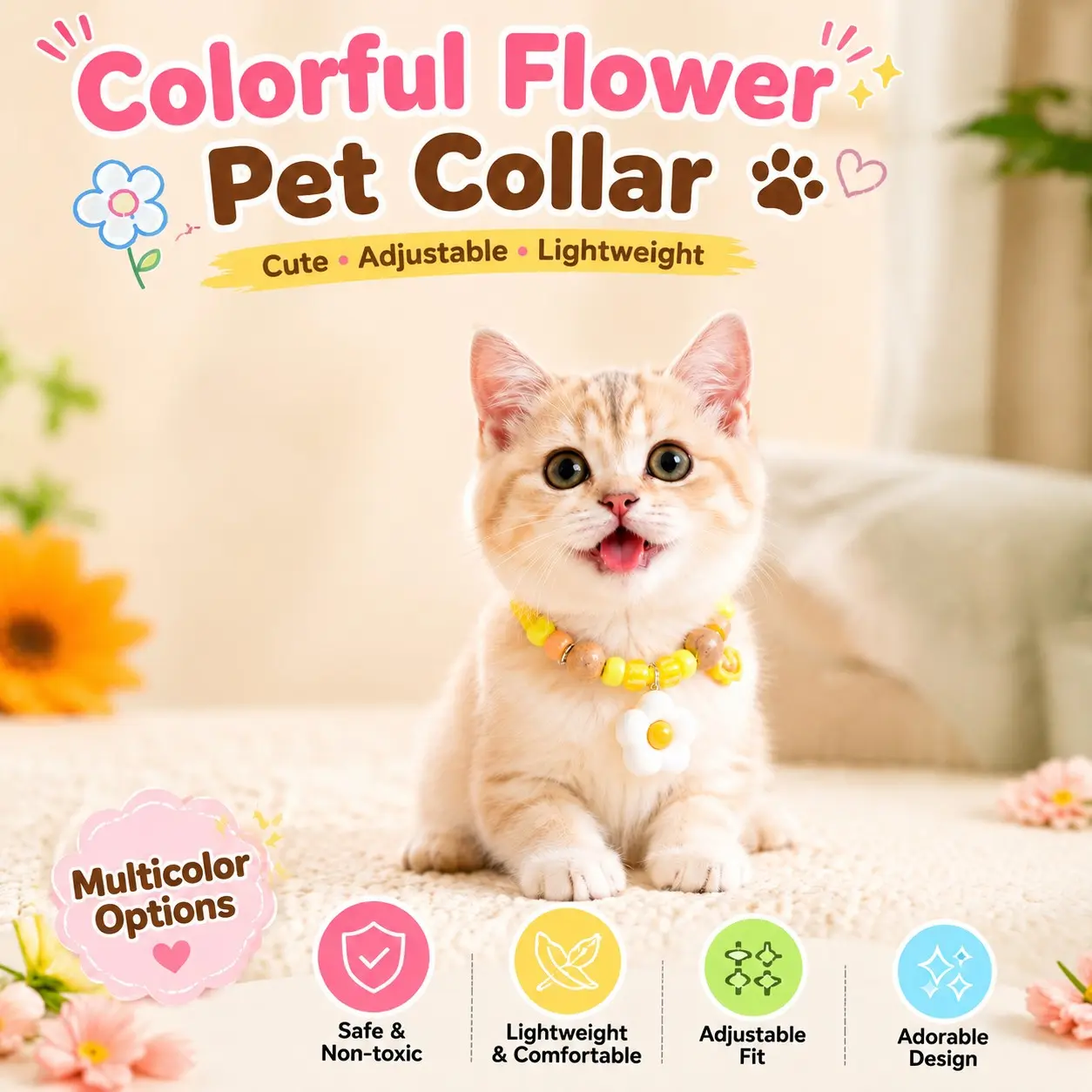 Pet Flea Prevention Collar, Adjustable Cedar Wood Collar, Flea Collars, Cute Macaron Color, Pet Tick Remover, Adorable Pet Accessory, for Kittens