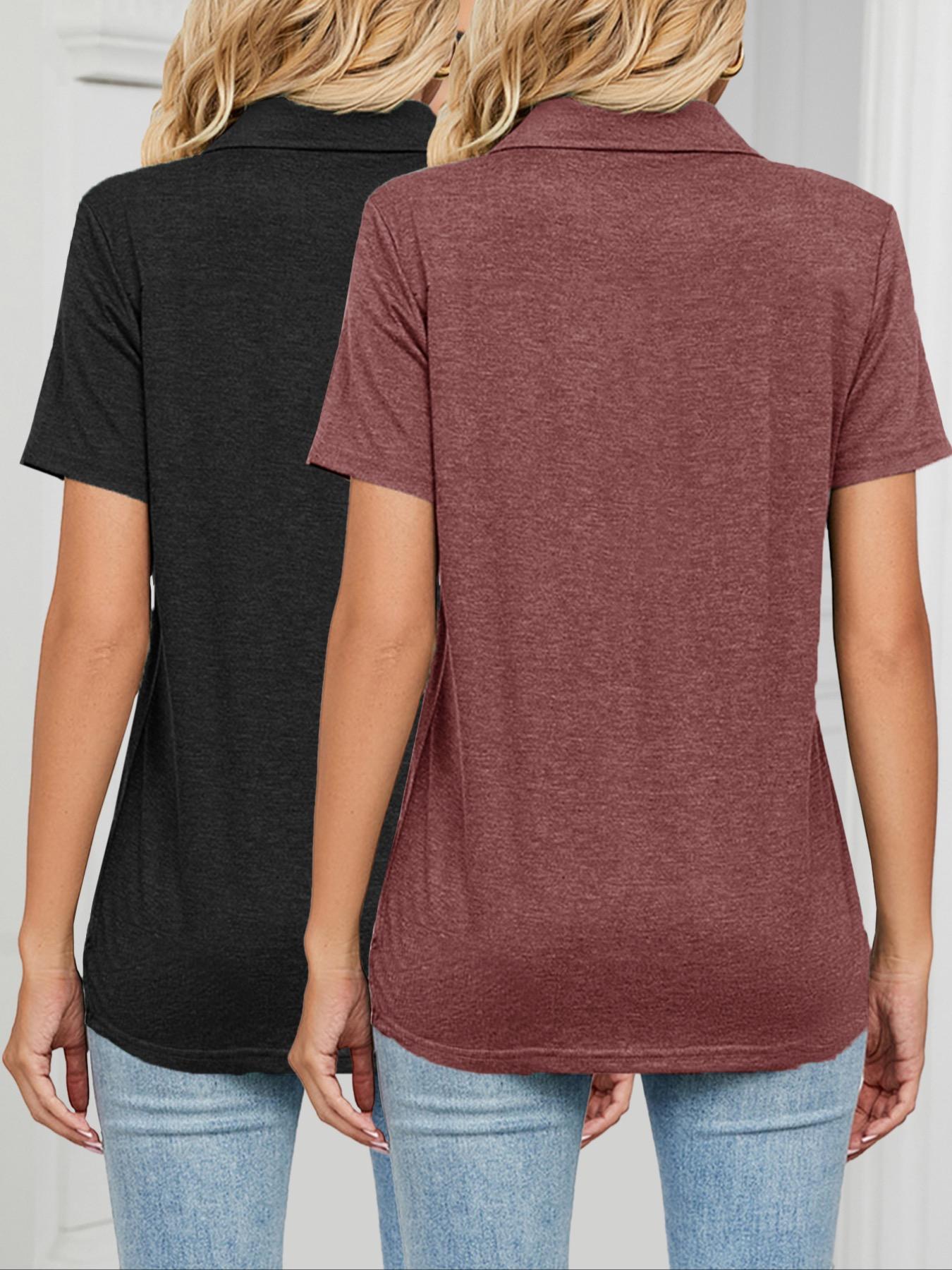 Women's Solid Color Polo Shirt, Casual Short Sleeve Collared Top for Daily Wear, Ladies Clothes for All Seasons, Cute Tops